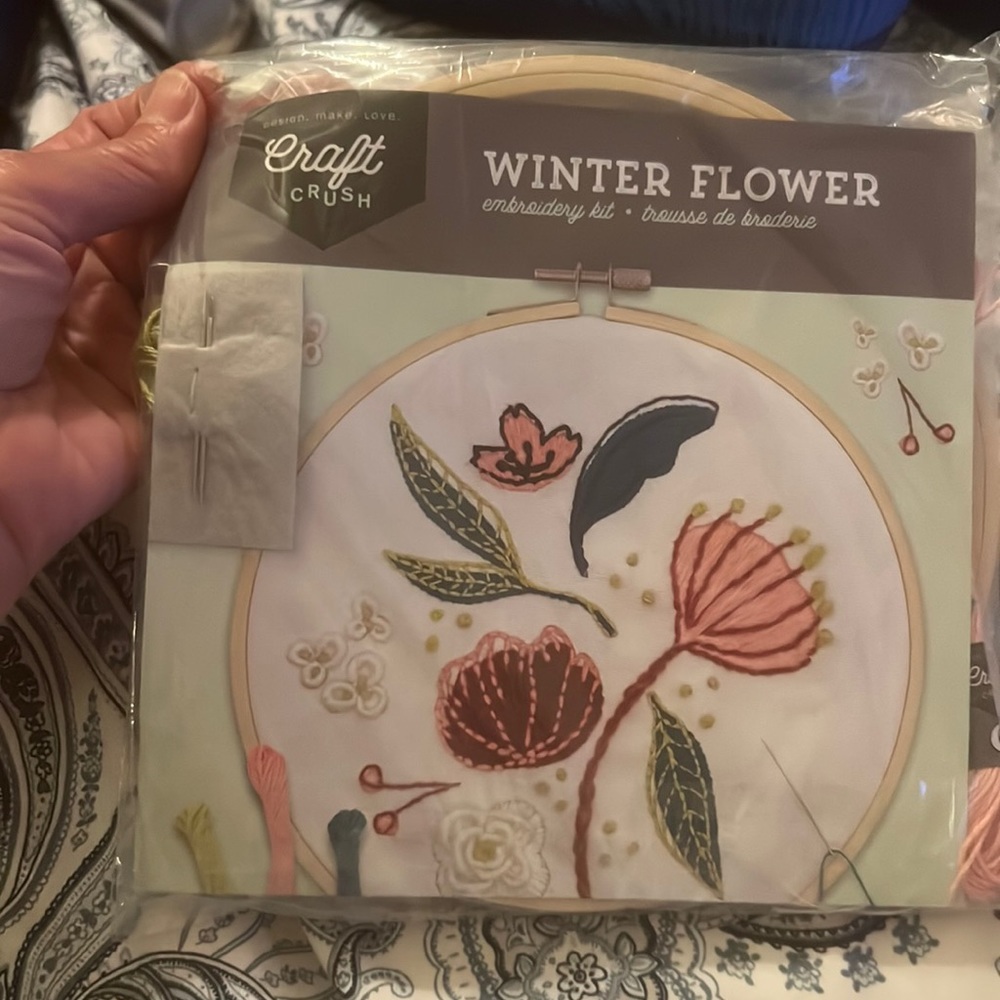 Craft Crush Winter Flower Embroidery Kit, new in sealed package, pretty